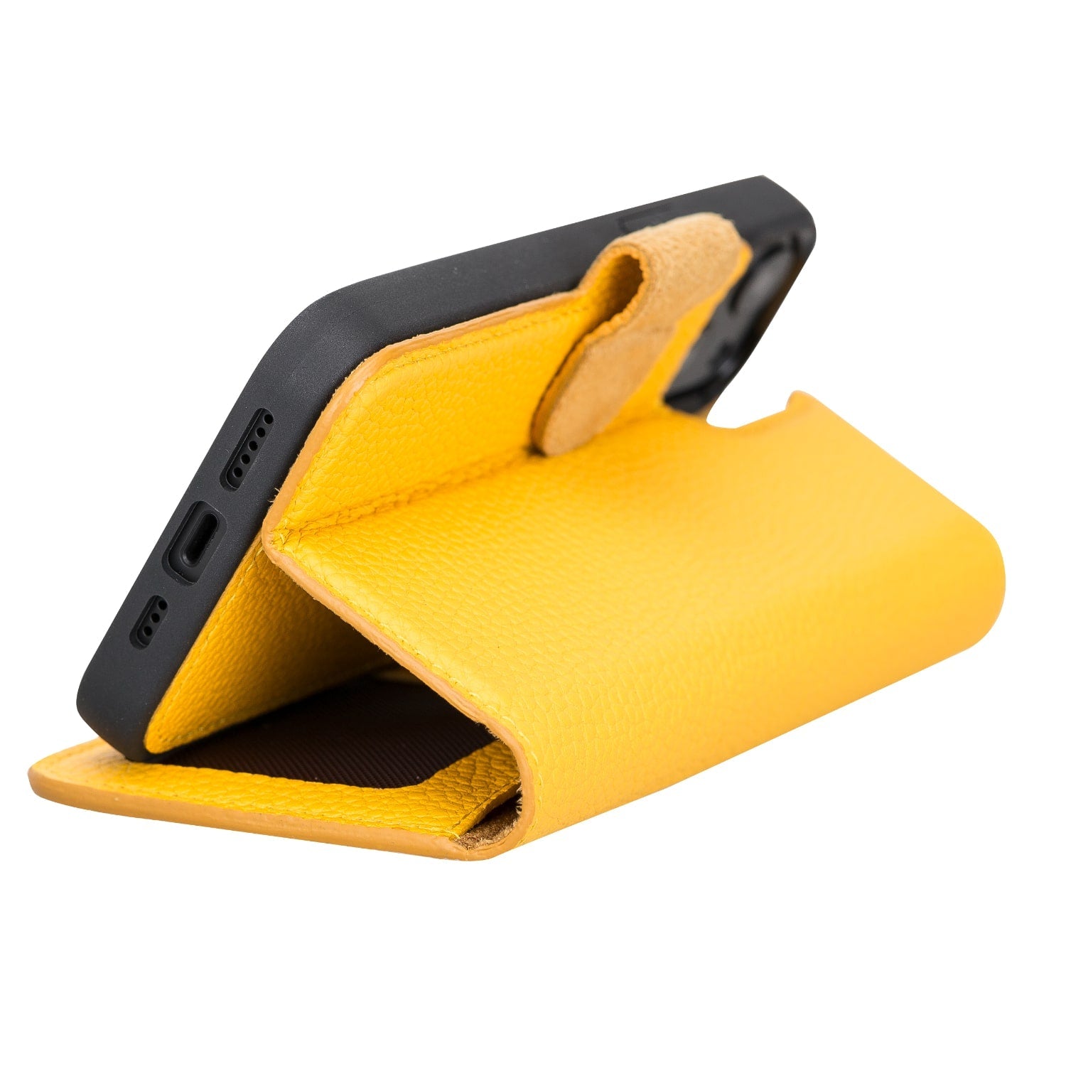 Yellow Leather iPhone 13 Detachable Bi-Fold RFID Wallet Case with MagSafe & Card Holder - Bomonti - 7