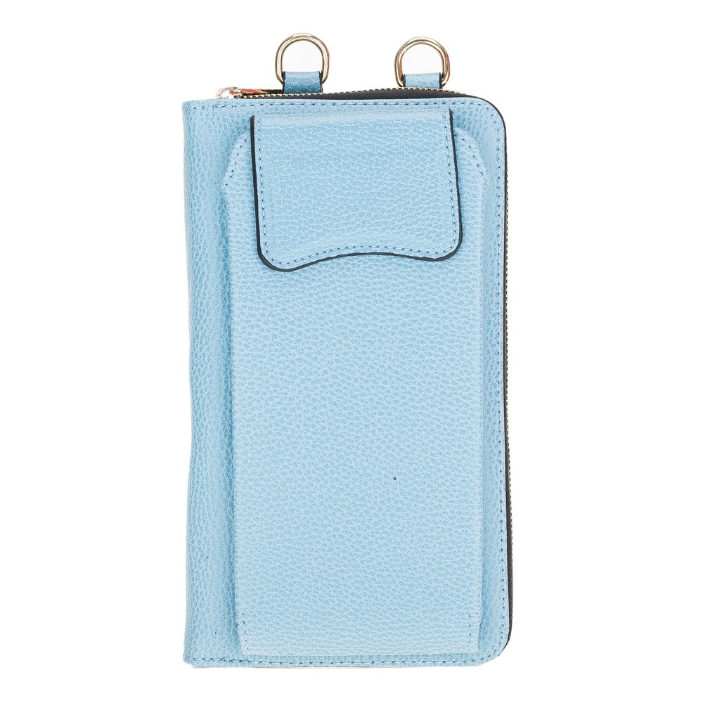 Pebble Blue Leather Shoulder Pouch with Strap - Bomonti - 5