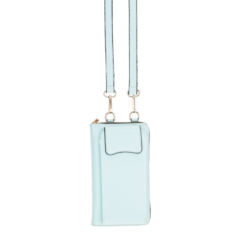 Pebble Ice Blue Leather Shoulder Pouch with Strap - Bomonti - 1