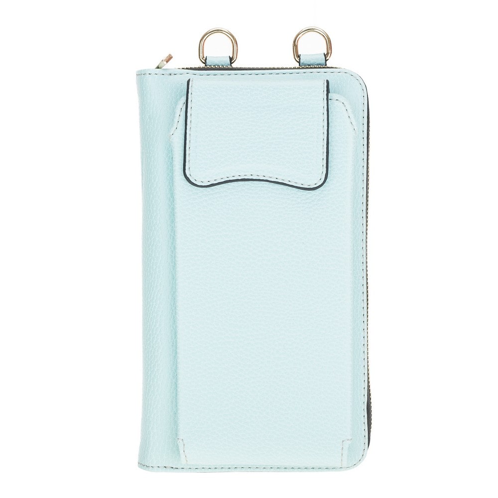 Pebble Ice Blue Leather Shoulder Pouch with Strap - Bomonti - 4