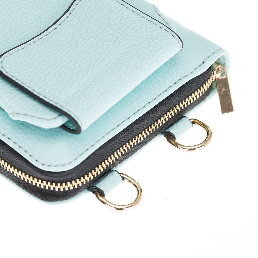 Pebble Ice Blue Leather Shoulder Pouch with Strap - Bomonti - 5