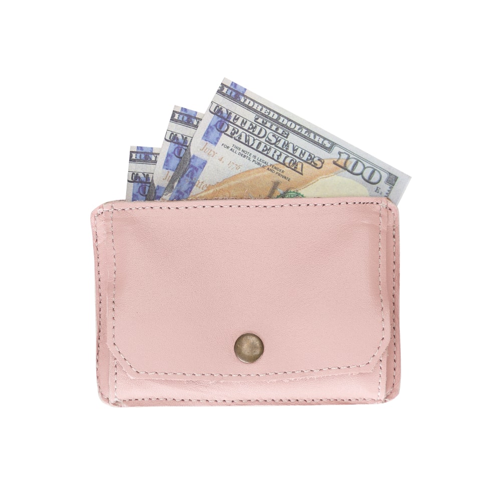 Pink Leather Minimalist Coin Wallet Purse - Bomonti - 3