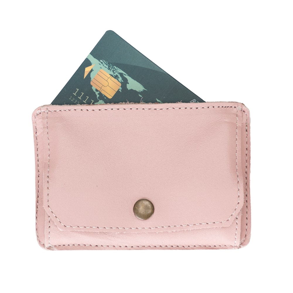 Pink Leather Minimalist Coin Wallet Purse - Bomonti - 4