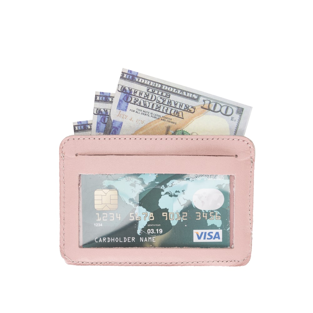 Pink Leather Minimalist Coin Wallet Purse - Bomonti - 6