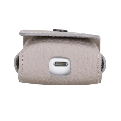 Luxury Beige Leather Apple AirPods Cover Bag Case with Button Closure - Bomonti - 6