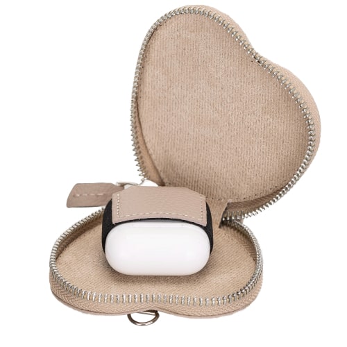 Luxury Beige Leather Apple AirPods Cover Valentine Case with Zip Closure - Bomonti - 6