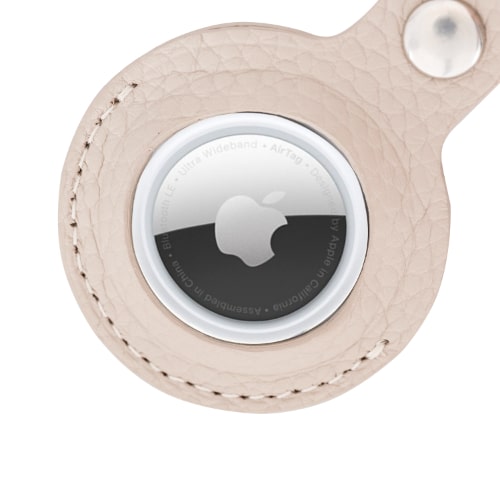 Luxury Beige Leather Apple AirTag Cover Case and Holder with Keychain Ring - Bomonti - 5