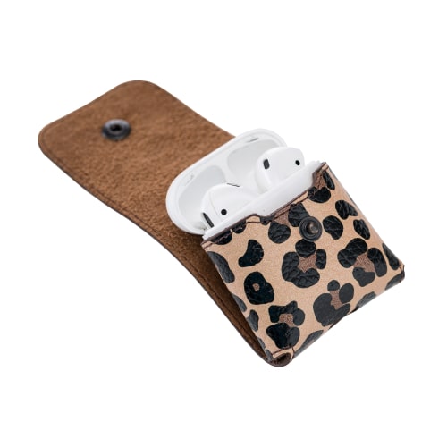 Luxury Leopard Leather Apple AirPods Cover Bag Case with Button Closure - Bomonti - 3