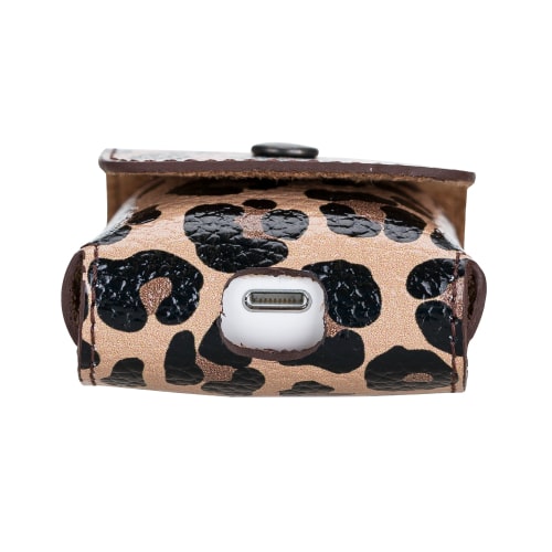 Luxury Leopard Leather Apple AirPods Cover Bag Case with Button Closure - Bomonti - 6