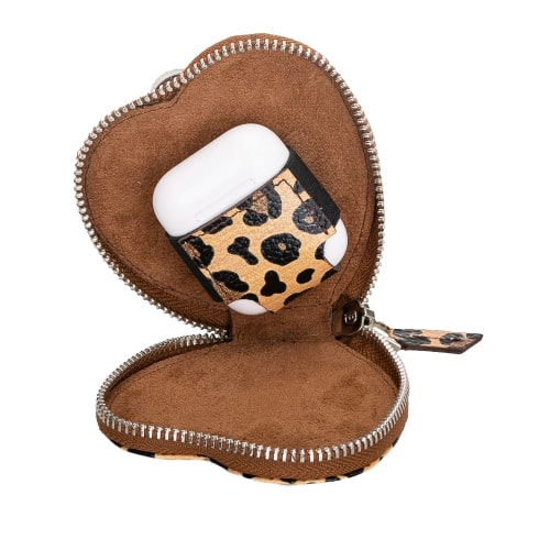 Luxury Leopard Leather Apple AirPods Cover Valentine Case with Zip Closure - Bomonti - 5