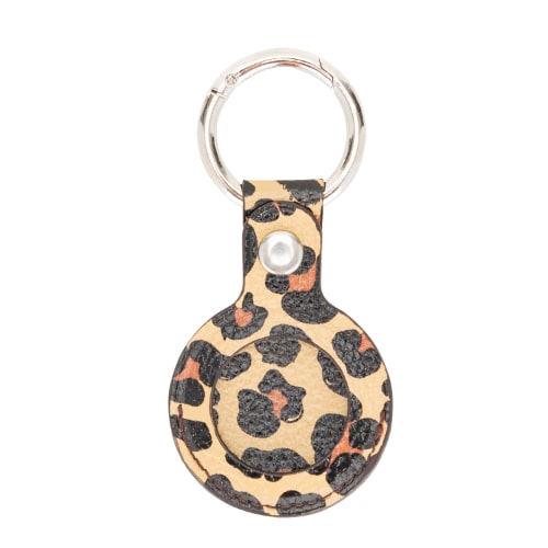 Luxury Leopard Leather Apple AirTag Cover Case and Holder with Keychain Ring - Bomonti - 1
