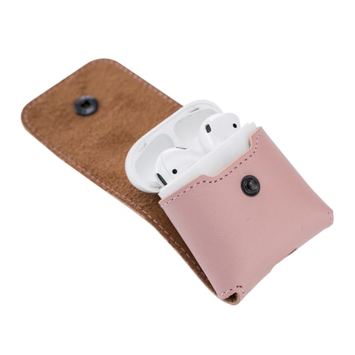 Luxury Pink Leather Apple AirPods Cover Bag Case with Button Closure - Bomonti - 4