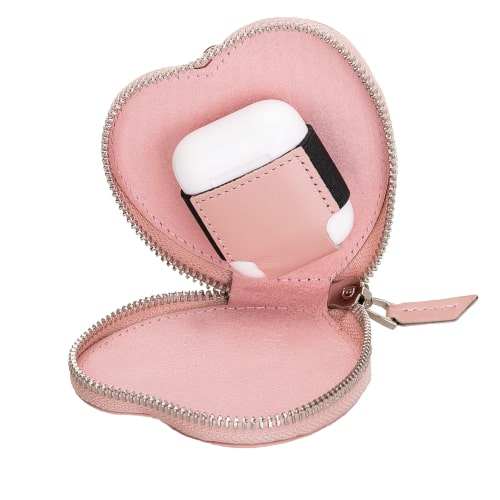 Luxury Pink Leather Apple AirPods Cover Valentine Case with Zip Closure - Bomonti - 5