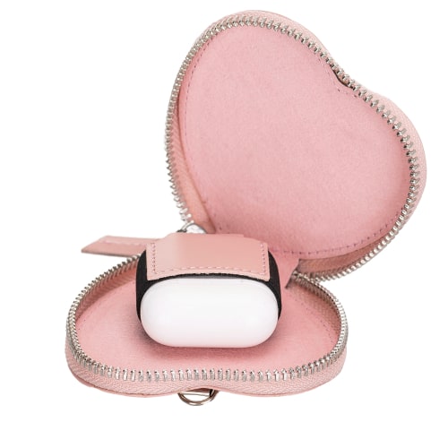 Luxury Pink Leather Apple AirPods Cover Valentine Case with Zip Closure - Bomonti - 7
