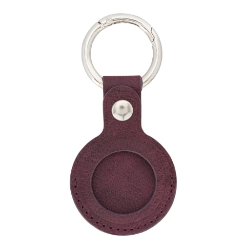 Luxury Purple Leather Apple AirTag Cover Case and Holder with Keychain Ring - Bomonti - 1