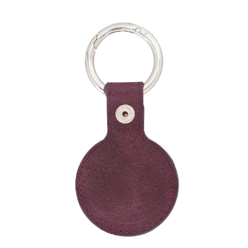 Luxury Purple Leather Apple AirTag Cover Case and Holder with Keychain Ring - Bomonti - 2