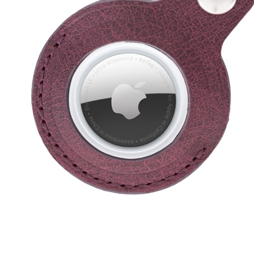 Luxury Purple Leather Apple AirTag Cover Case and Holder with Keychain Ring - Bomonti - 5