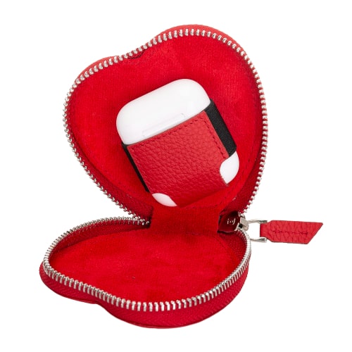 Luxury Red Leather Apple AirPods Cover Valentine Case with Zip Closure - Bomonti - 5