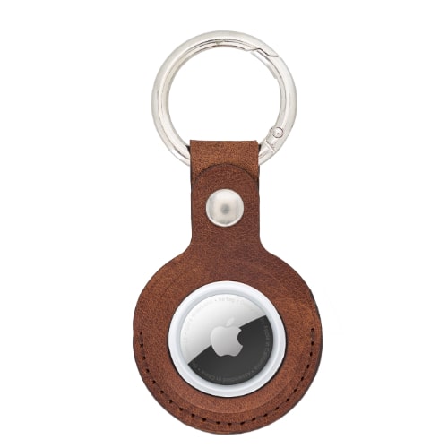Luxury Tan Brown Leather Apple AirTag Cover Case and Holder with Keychain Ring - Bomonti - 3