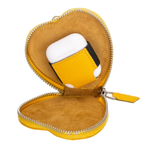 Luxury Yellow Leather Apple AirPods Cover Valentine Case with Zip Closure - Bomonti - 5