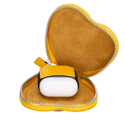 Luxury Yellow Leather Apple AirPods Cover Valentine Case with Zip Closure - Bomonti - 6