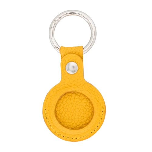 Luxury Yellow Leather Apple AirTag Cover Case and Holder with Keychain Ring - Bomonti - 1