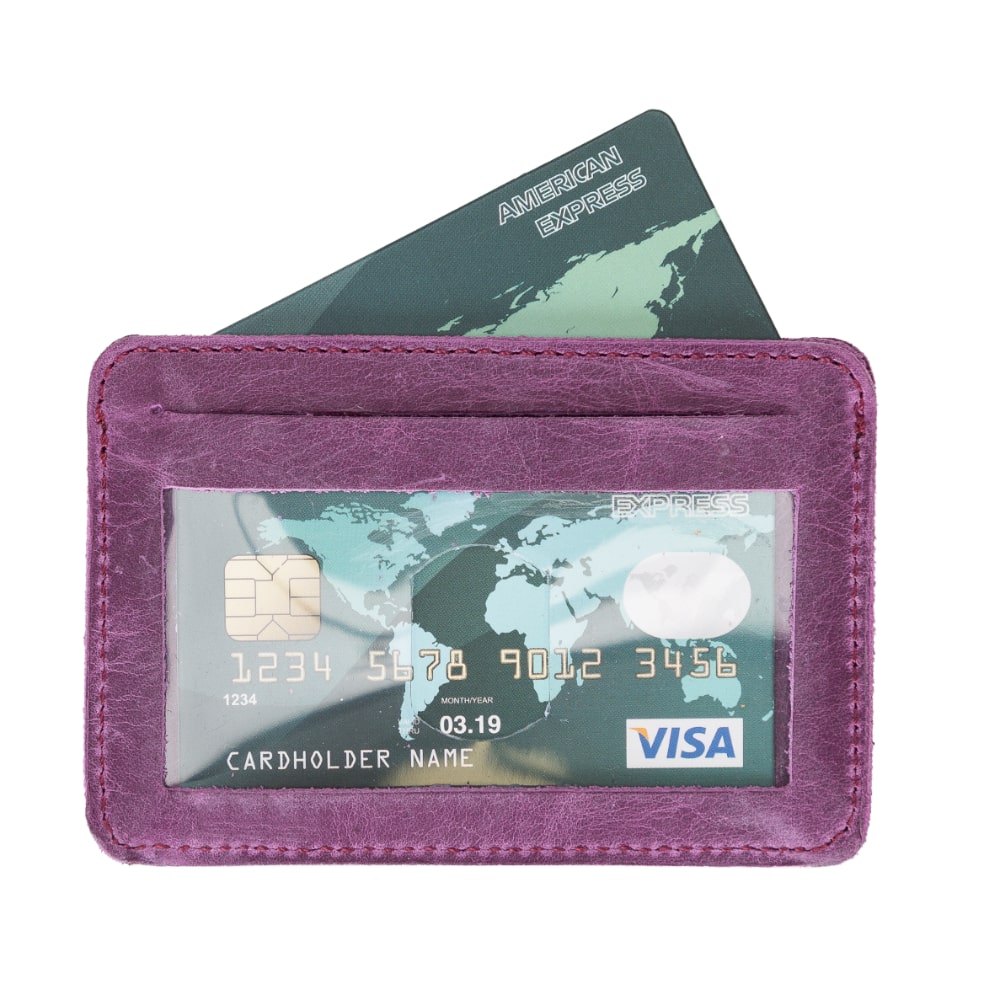 Purple Leather Minimalist Coin Wallet Purse - Bomonti - 3