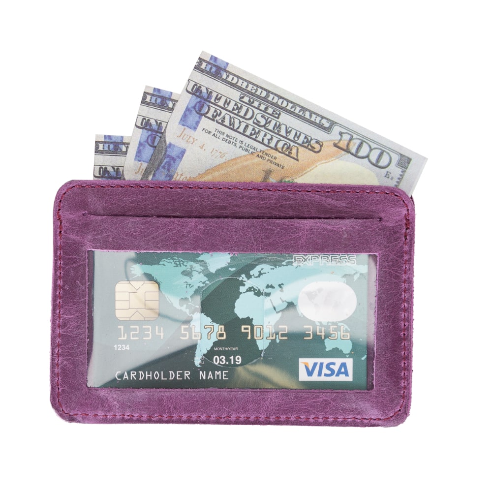 Purple Leather Minimalist Coin Wallet Purse - Bomonti - 4