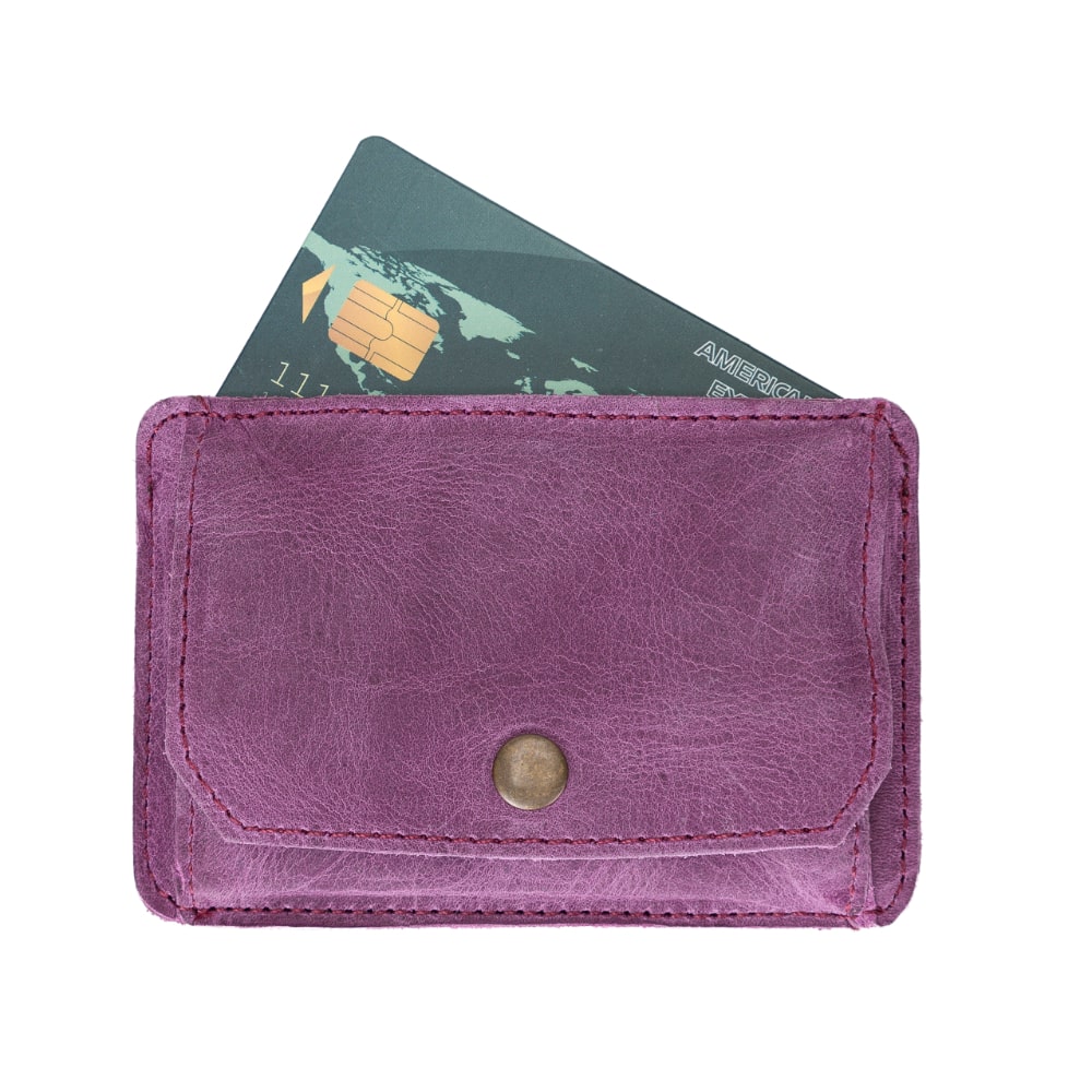 Purple Leather Minimalist Coin Wallet Purse - Bomonti - 5