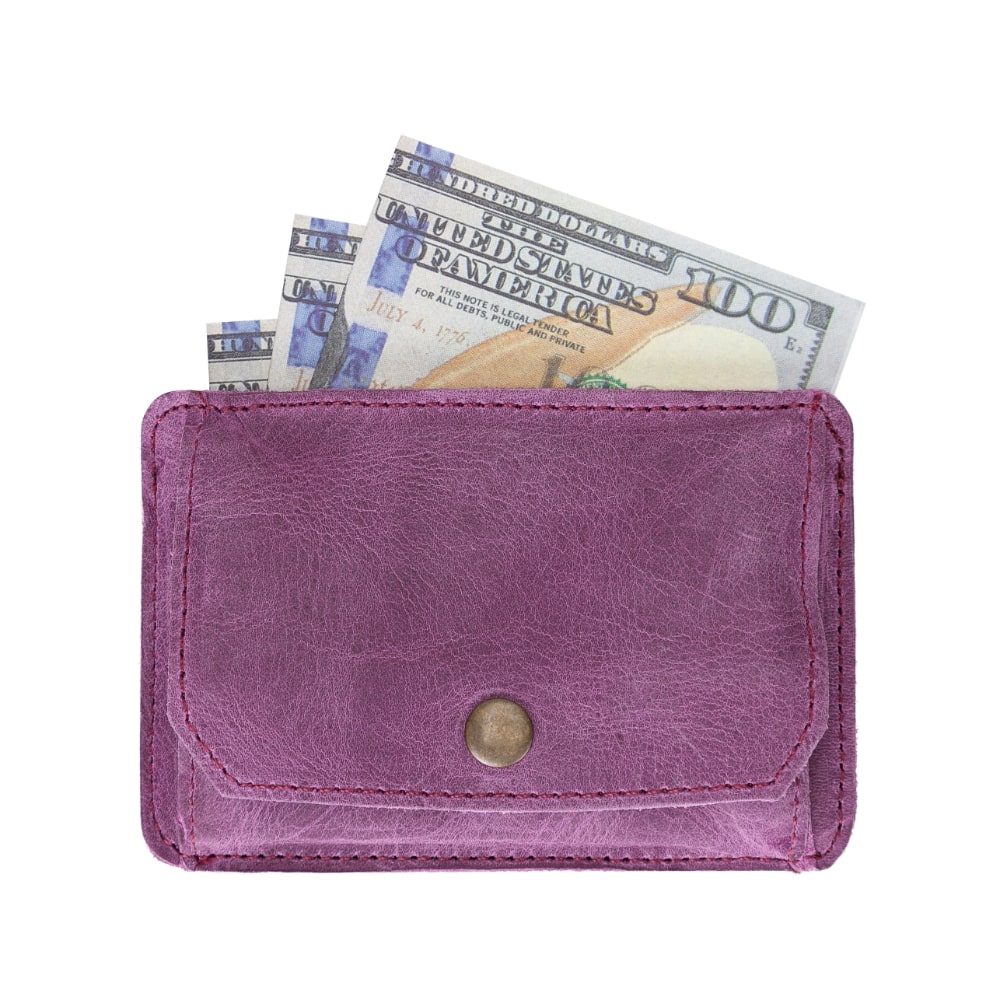 Purple Leather Minimalist Coin Wallet Purse - Bomonti - 6