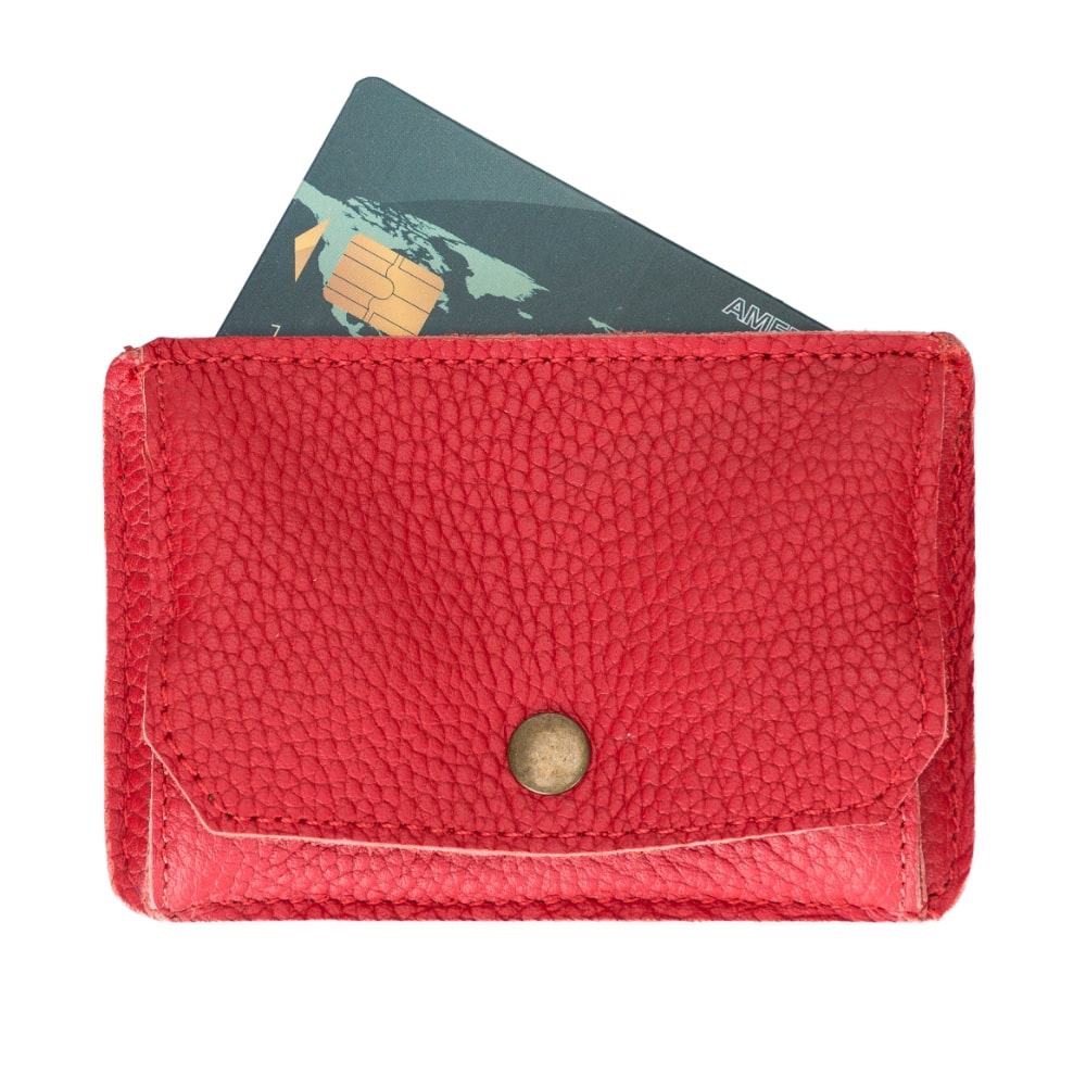 Red Leather Minimalist Coin Wallet Purse - Bomonti - 3