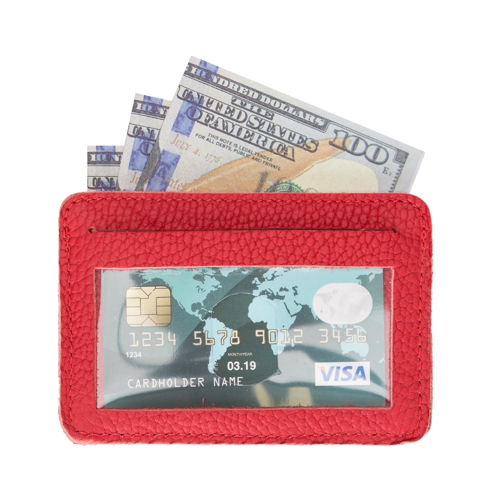 Red Leather Minimalist Coin Wallet Purse - Bomonti - 6