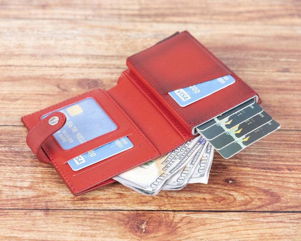 Red Leather RFID Protection Credit Debit Pop Up Card Holder Wallet Case - Bomonti - 5