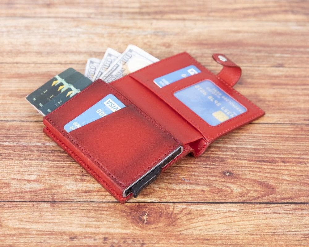 Red Leather RFID Protection Credit Debit Pop Up Card Holder Wallet Case - Bomonti - 6