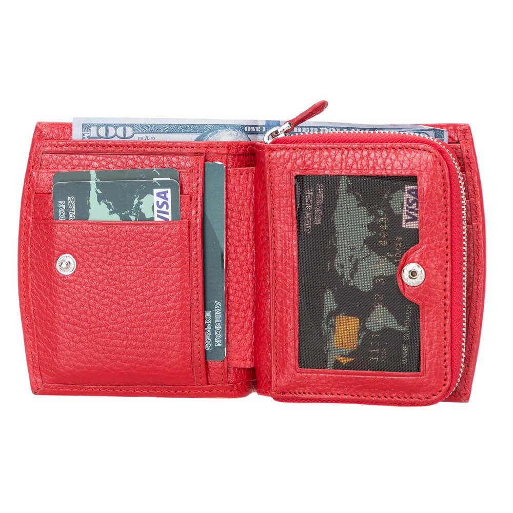 Red Luxury Leather Bifold Minimalist Wallet with Zipper coin slot - Bomonti - 1