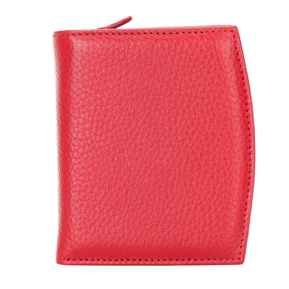 Red Luxury Leather Bifold Minimalist Wallet with Zipper coin slot - Bomonti - 2