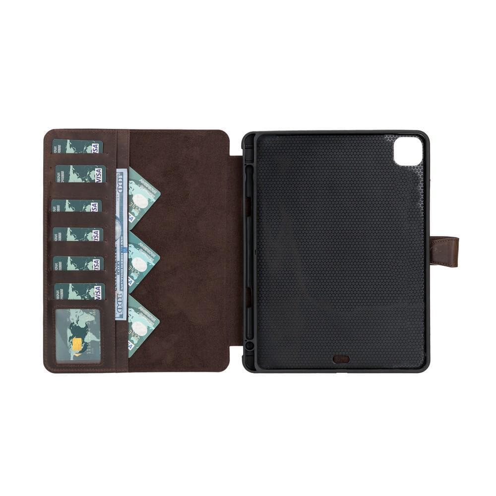 Tan Brown Leather iPad Pro 11 Inc Smart Folio Case with Apple Pen Holder - Bomonti - 7