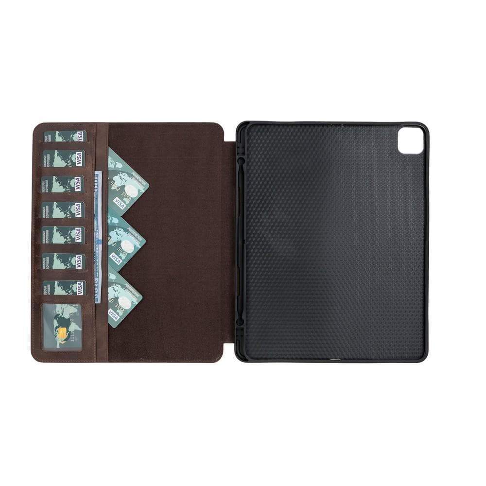Tan Brown Leather iPad Pro 12.9 Inc Smart Folio Case with Apple Pen Holder - Bomonti - 7