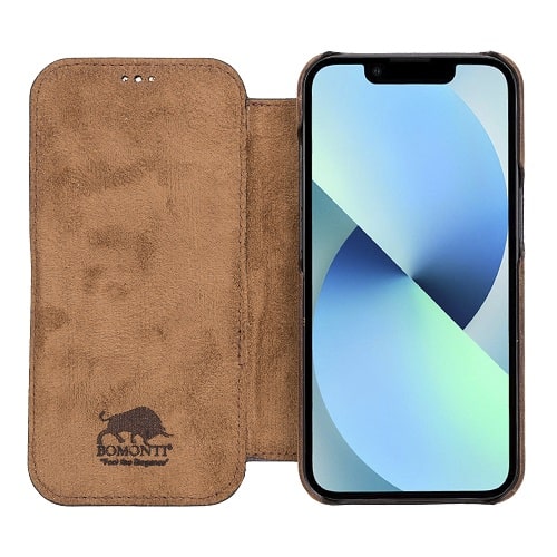 Rostar Tan Brown Leather iPhone 13 Detachable Bi-Fold Wallet Case with Mag Safe & Card Holder - Bomonti - 4