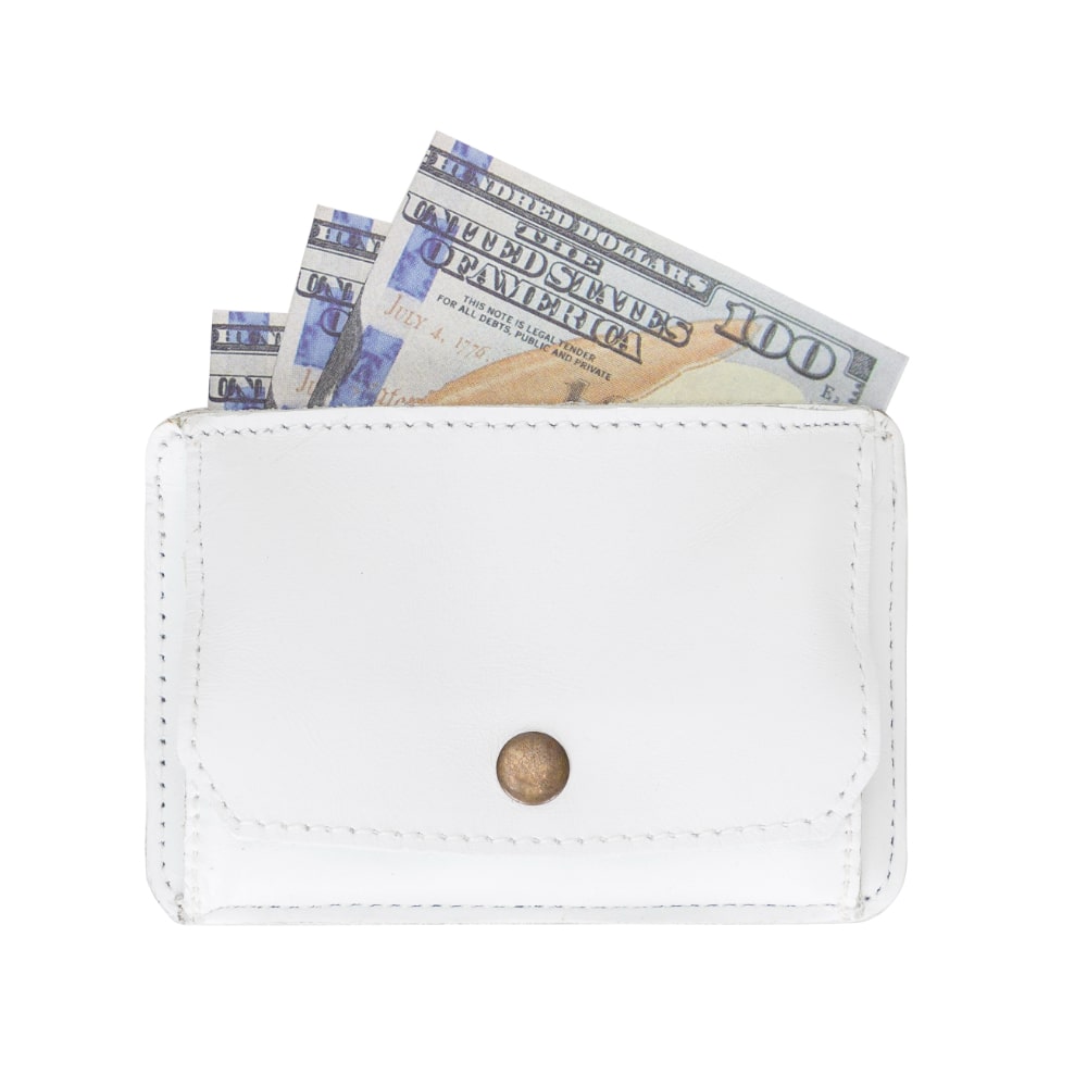 White Leather Minimalist Coin Wallet Purse - Bomonti - 4