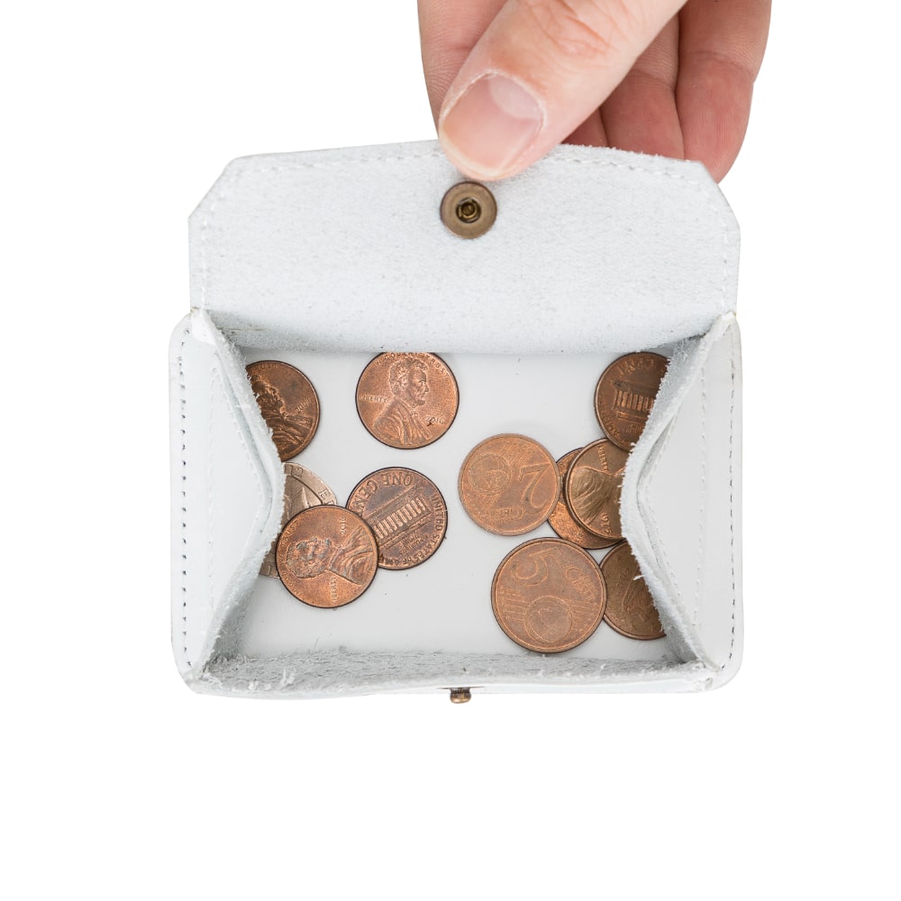 White Leather Minimalist Coin Wallet Purse - Bomonti - 7