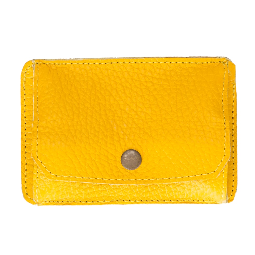 Yellow Leather Minimalist Coin Wallet Purse - Bomonti - 1