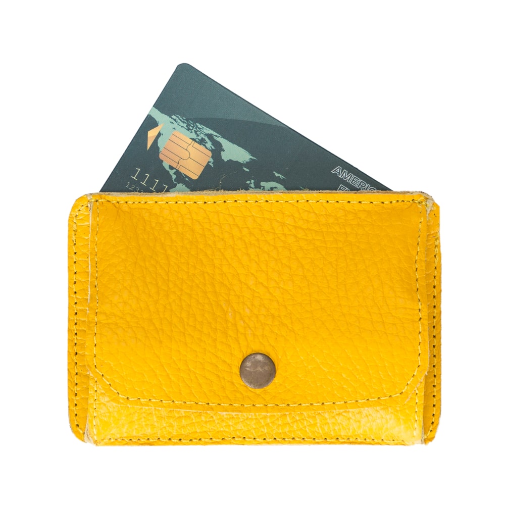 Yellow Leather Minimalist Coin Wallet Purse - Bomonti - 3