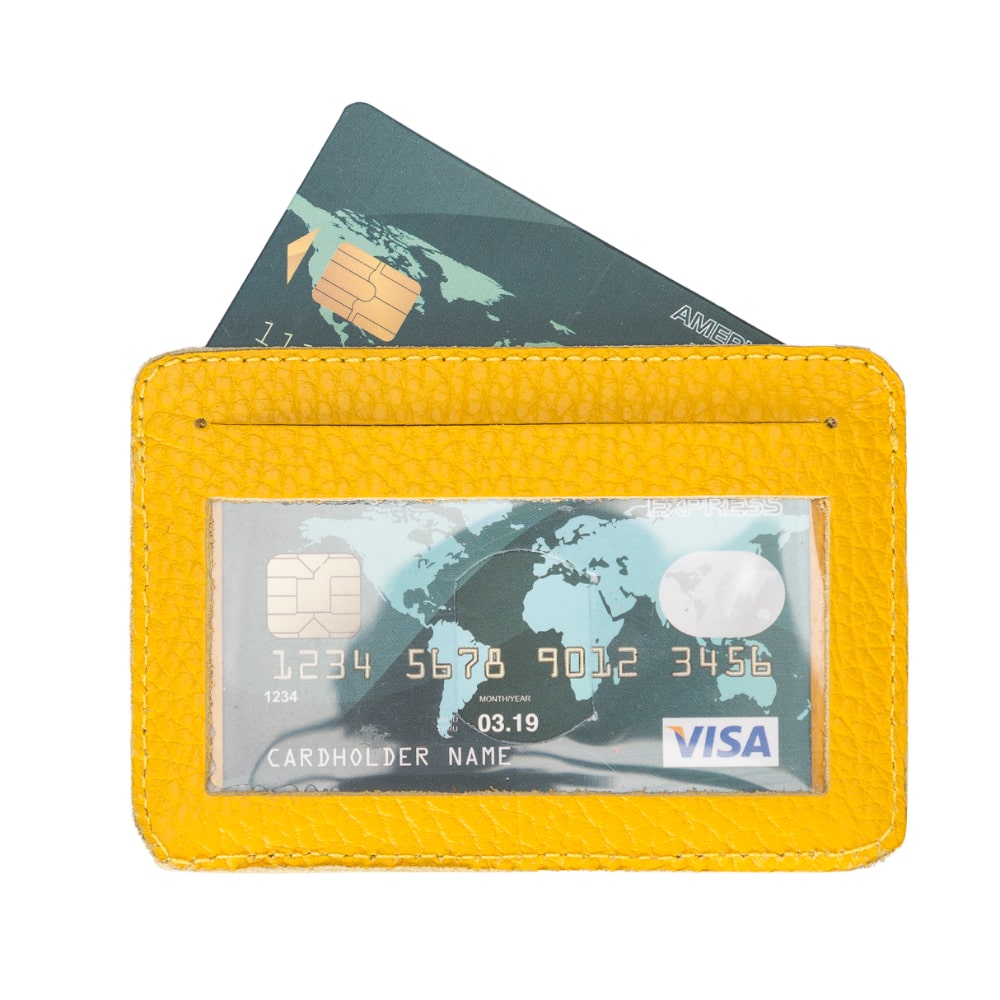 Yellow Leather Minimalist Coin Wallet Purse - Bomonti - 5