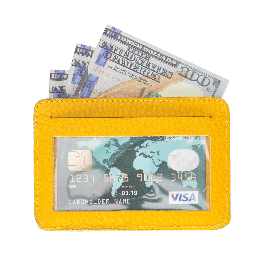 Yellow Leather Minimalist Coin Wallet Purse - Bomonti - 6