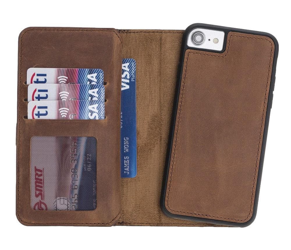 B2B - Apple iPhone SE/8/7 Series Leather Case - DMW Double Magic Wallet Antic Brown Bomonti