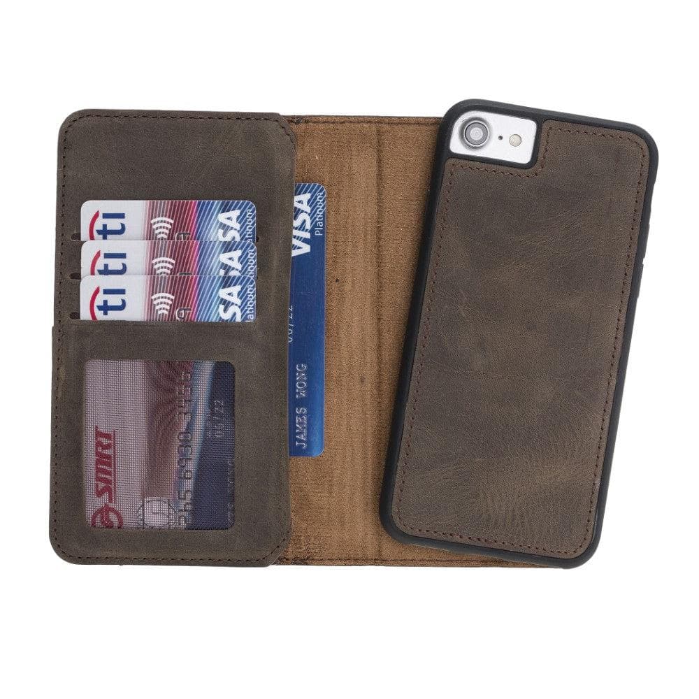 B2B - Apple iPhone SE/8/7 Series Leather Case - DMW Double Magic Wallet Brown Bomonti