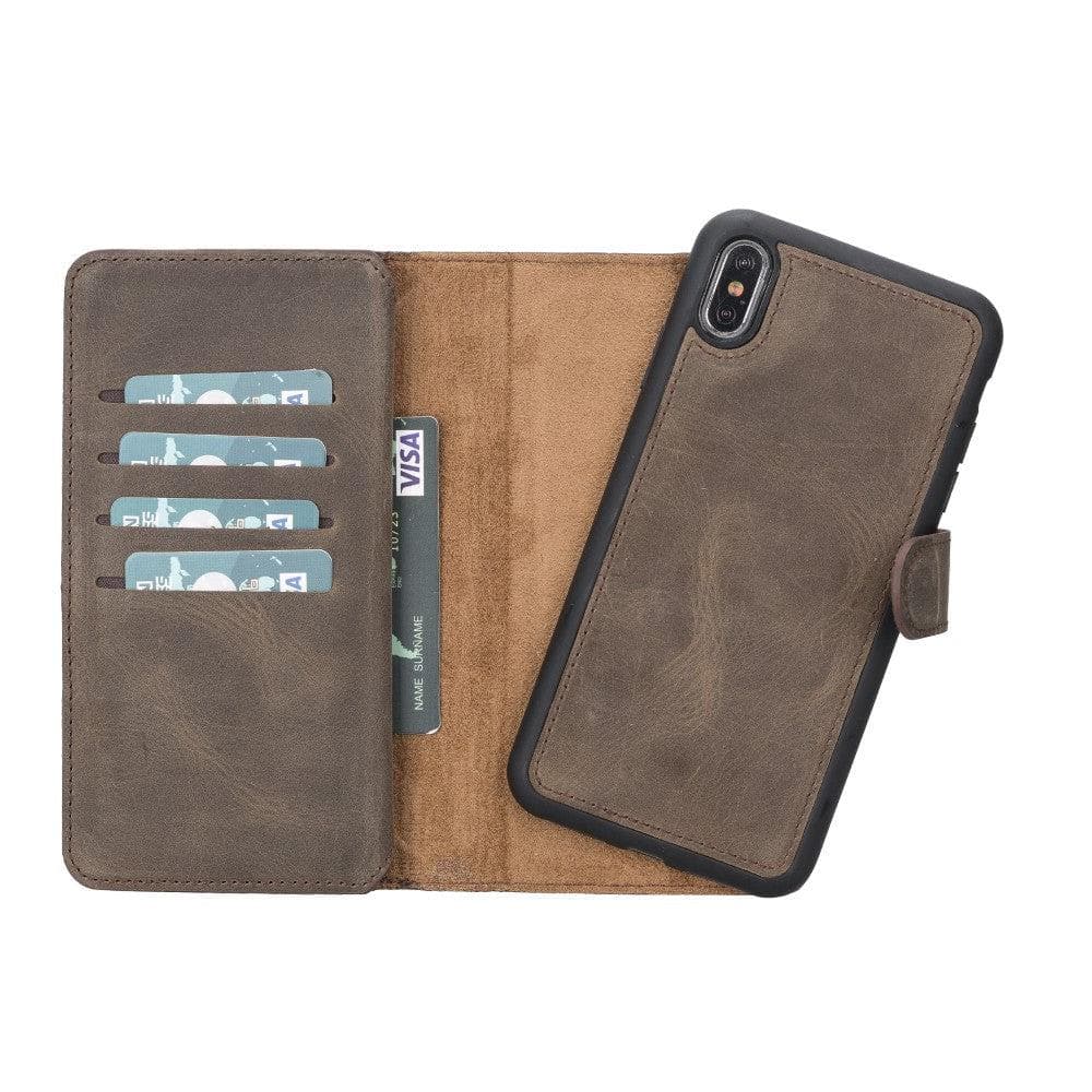 Apple iPhone X Series Detachble Double Leather Wallet Case / DMW iPhone XS Max / Brown Bomonti