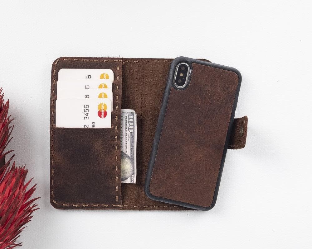 Apple iPhone X Series Leather Wallet Case / Adel iPhone XS Max / Antic Brown Bomonti