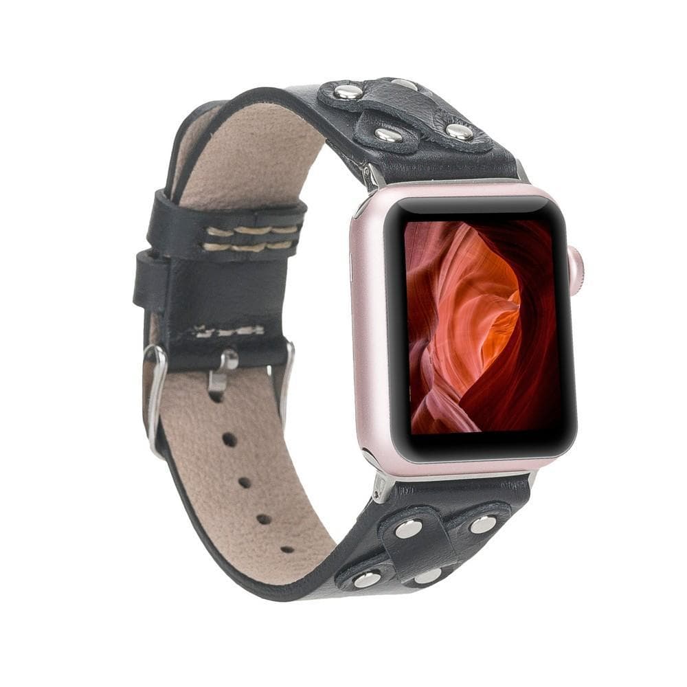 B2B - Leather Apple Watch Bands / Cross Style with Silver Trok RST1 Bomonti